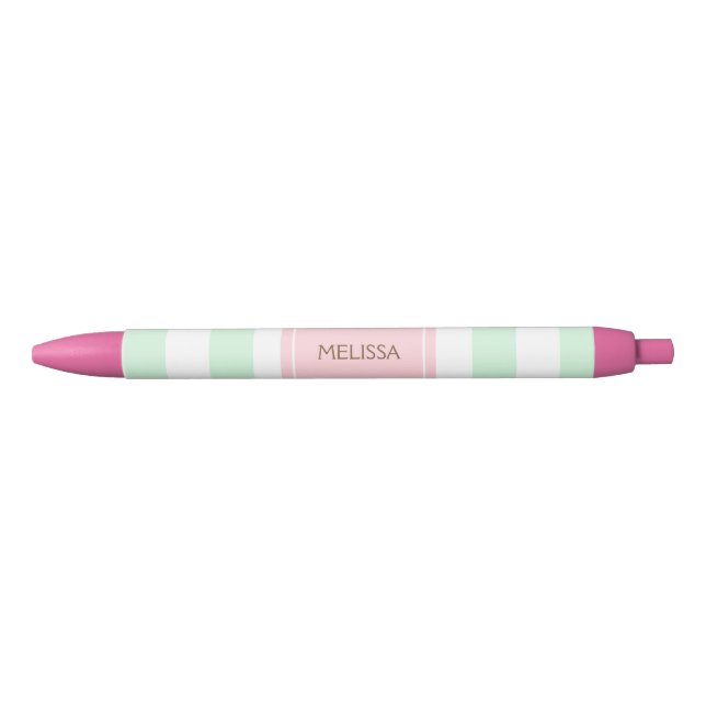 Personalized Mint and Pink Striped Pen (Front)