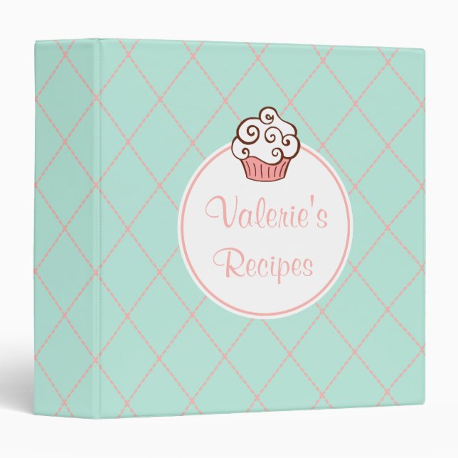 Personalized Mint Cupcake Recipe Binder (Front/Spine)