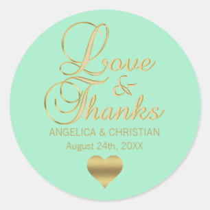 Personalized MINT Gold LOVE & THANKS Wedding Classic Round Sticker