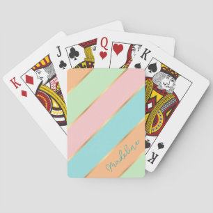 Personalized Mint Green Aqua Blue Pink Gold Stripe Playing Cards