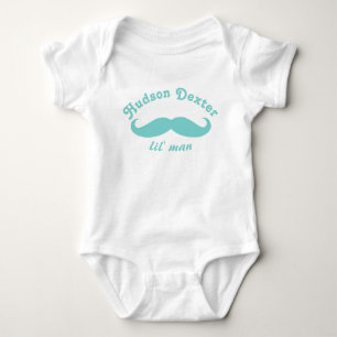 Personalized Mint Green Arched Lettering Moustache Baby Bodysuit