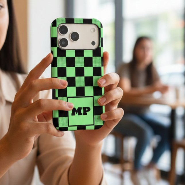 Personalized Mint Green & Black Chequered Monogram (Creator Uploaded)