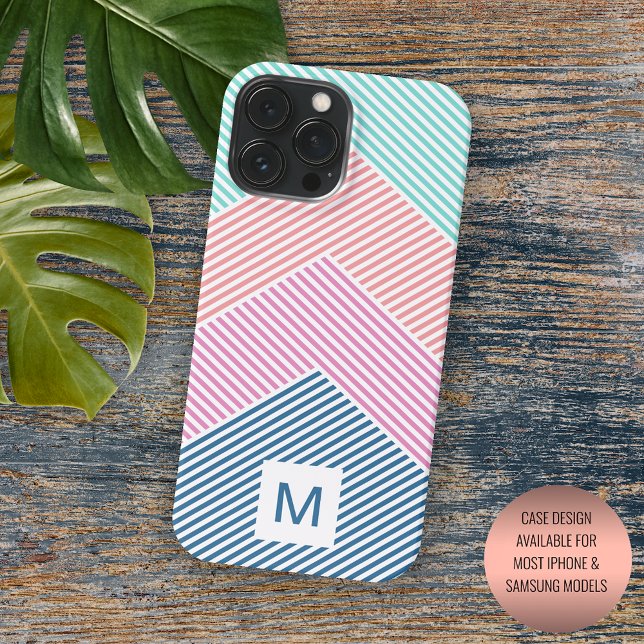 Personalized Mint Green Blue Pink Orange Stripe Case-Mate iPhone Case (Creator Uploaded)