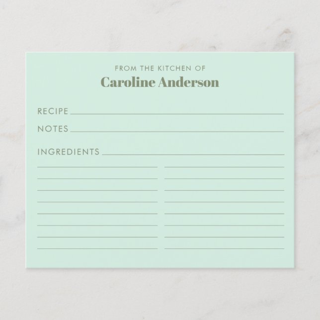 Personalized Mint Green Favourite Recipe Chef Bake (Front)
