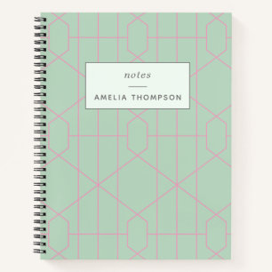 Personalized Mint Green Geometric Notes Lists Notebook
