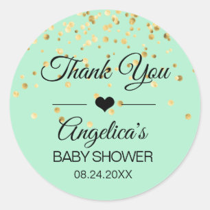 Personalized Mint Green Gold Baby Shower Labels