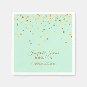 Personalized MINT green Gold Confetti Wedding Napkin