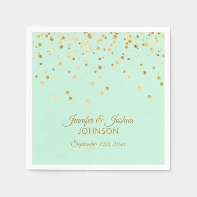 Personalized MINT green Gold Confetti Wedding Napkin (Front)