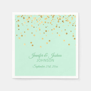 Personalized MINT green Gold Confetti Wedding Napkin