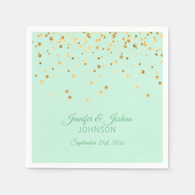 Personalized MINT green Gold Confetti Wedding Napkin (Front)