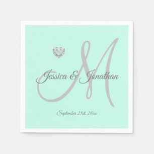 Personalized Mint Green Heart Monogrammed Wedding Napkin