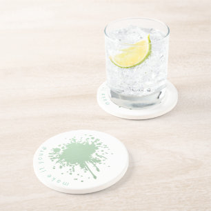 Personalized Mint Green Ink Blot Paper Plates Coaster