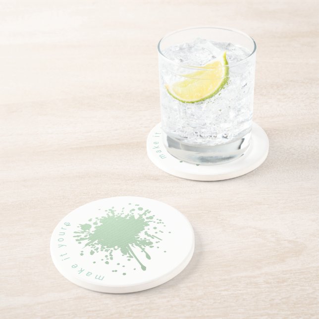 Personalized Mint Green Ink Blot Paper Plates Coaster (Side)