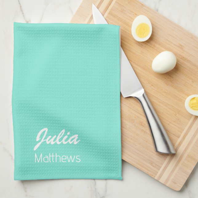 Personalized mint green minimalist kitchen towel (Quarter Fold)