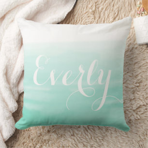 Personalized Mint Green Ombre Watercolor Throw Pillow