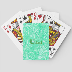 Personalized Mint Green Ornamental Playing Cards