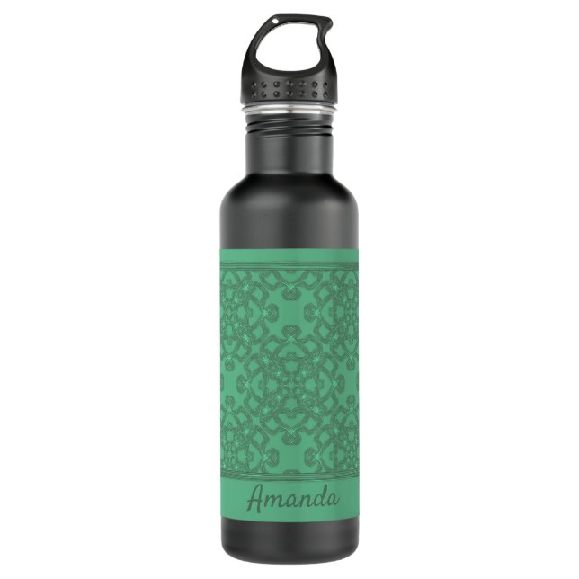 Personalized mint green pattern 710 ml water bottle (Front)