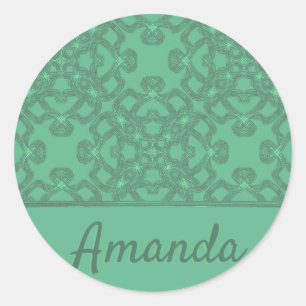 Personalized mint green pattern classic round sticker