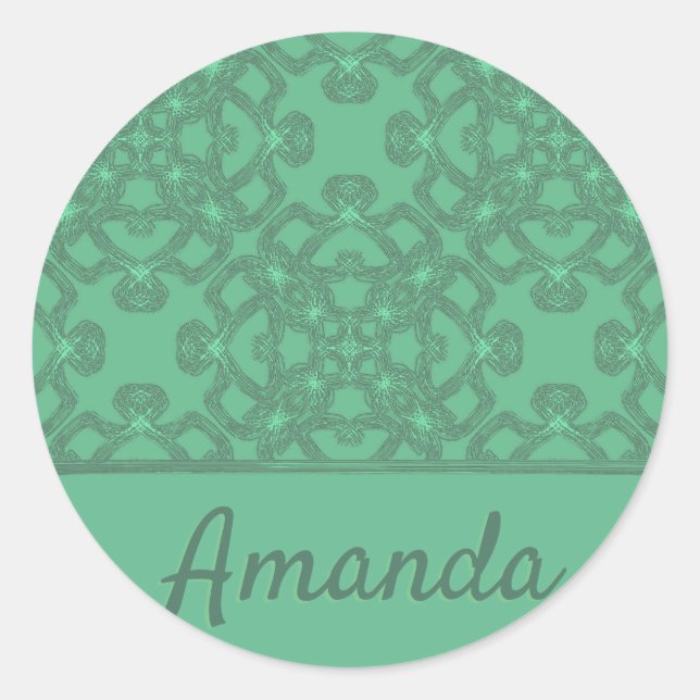 Personalized mint green pattern classic round sticker (Front)