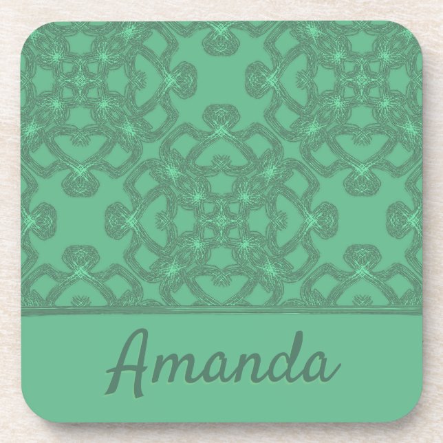 Personalized mint green pattern coaster (Front)