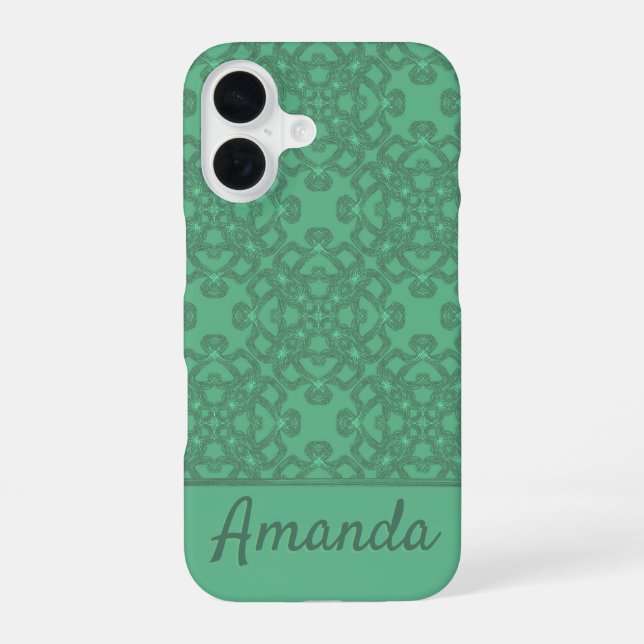 Personalized mint green pattern iPhone 16 case (Back)