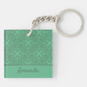 Personalized mint green pattern keychain