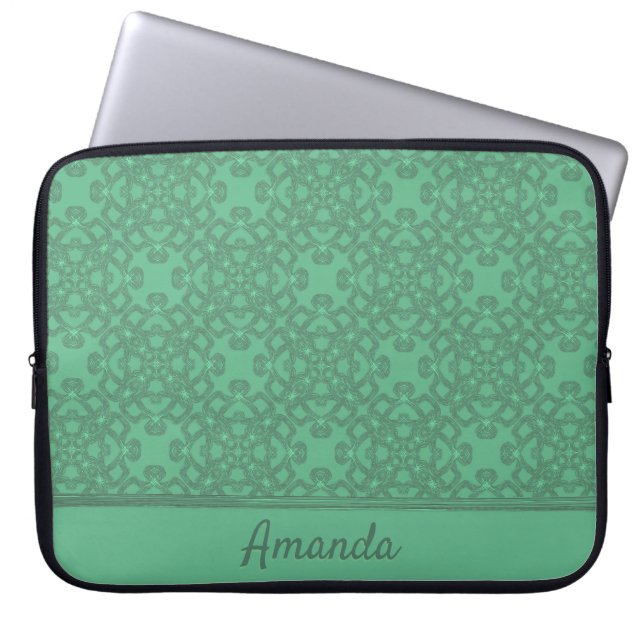 Personalized mint green pattern laptop sleeve (Front)