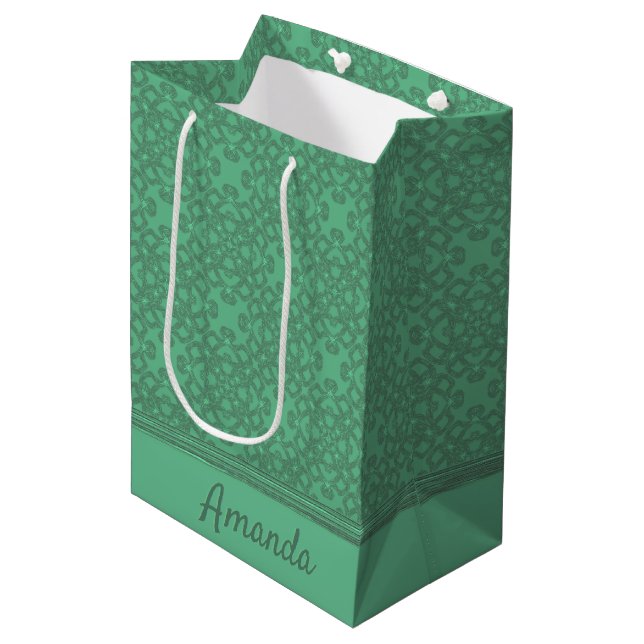 Personalized mint green pattern medium gift bag (Front Angled)