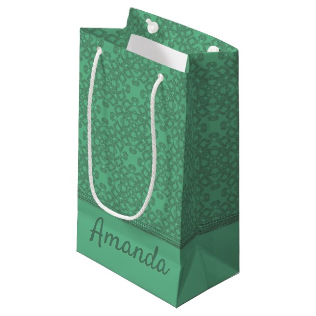 Personalized mint green pattern small gift bag (Front Angled)