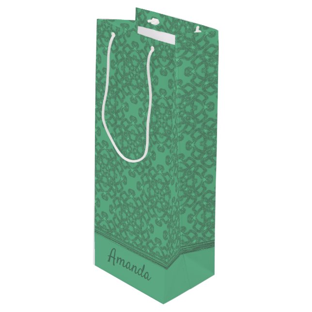 Personalized mint green pattern wine gift bag (Front Angled)