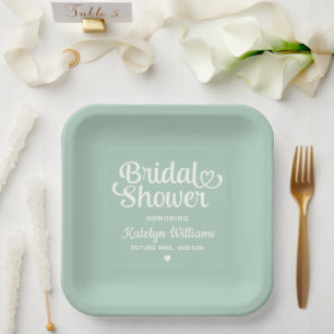 Personalized Mint Green Wedding Bridal Shower Paper Plate