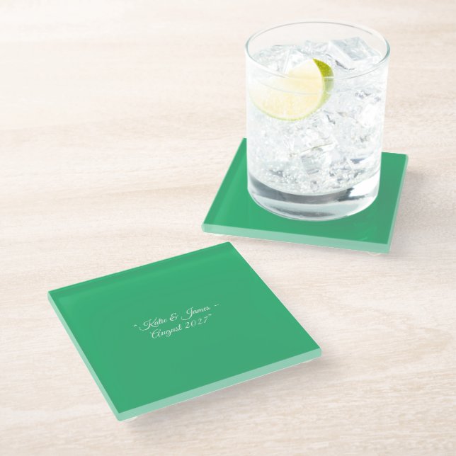 Personalized Mint Green Wedding Glass Coaster (Angled)