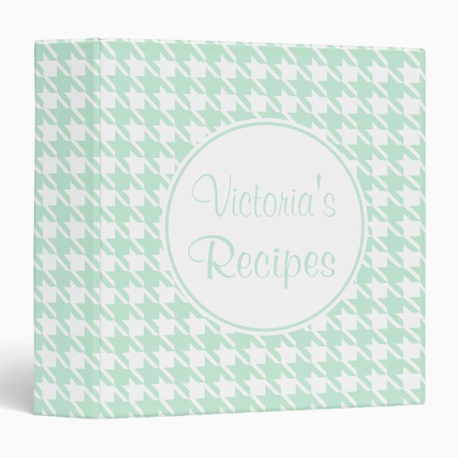 Personalized Mint Houndstooth Recipe Binder (Front/Spine)