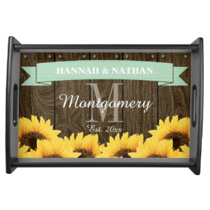 PERSONALIZED MINT RUSTIC SUNFLOWER WEDDING SERVING TRAY