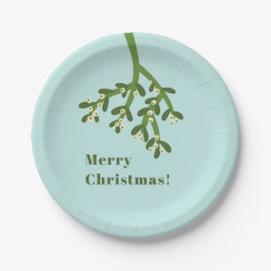 Personalized Mistletoe Christmas Party Paper Plate