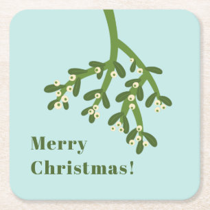 Personalized Mistletoe Christmas Party Square Paper Coaster
