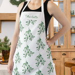 Personalized Mistletoe Pattern Apron<br><div class="desc">This Christmas apron is decorated with watercolor mistletoe greenery.
Easily customizable.
Because we create our artwork you won't find this exact image from other designers.
Original Watercolor © Michele Davies.</div>