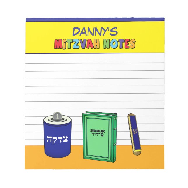 Personalized Mitzvah Items - Colourful Notepad (Front)