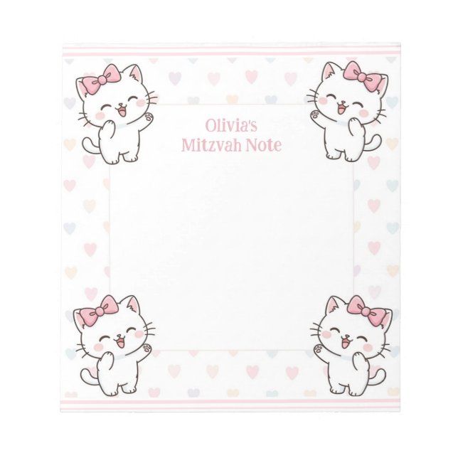 Personalized Mitzvah Note Notepad Kitten Cats (Front)