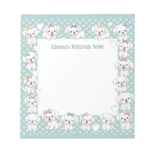 Personalized Mitzvah Note Notepad Mint Puppy Dogs