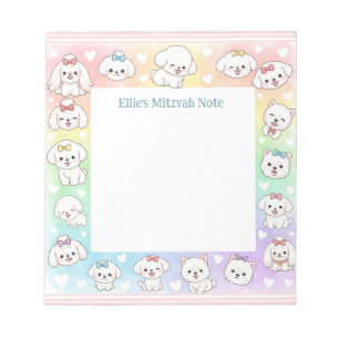 Personalized Mitzvah Note Notepad Rainbow Puppies