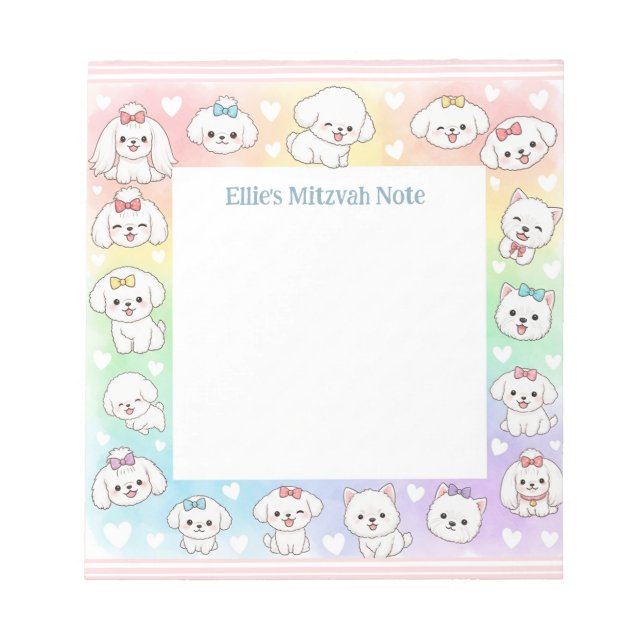 Personalized Mitzvah Note Notepad Rainbow Puppies (Front)