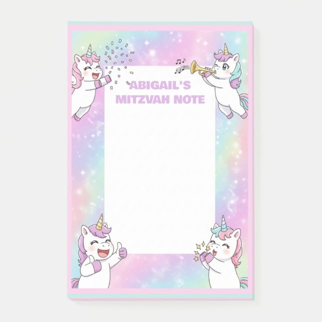 Personalized Mitzvah Note Pink Unicorn Notepad (Front)
