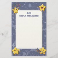 Personalized Mitzvah Note Purple Cheering Stars