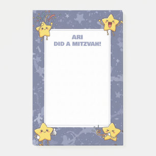Personalized Mitzvah Notes Purple Cheering Stars