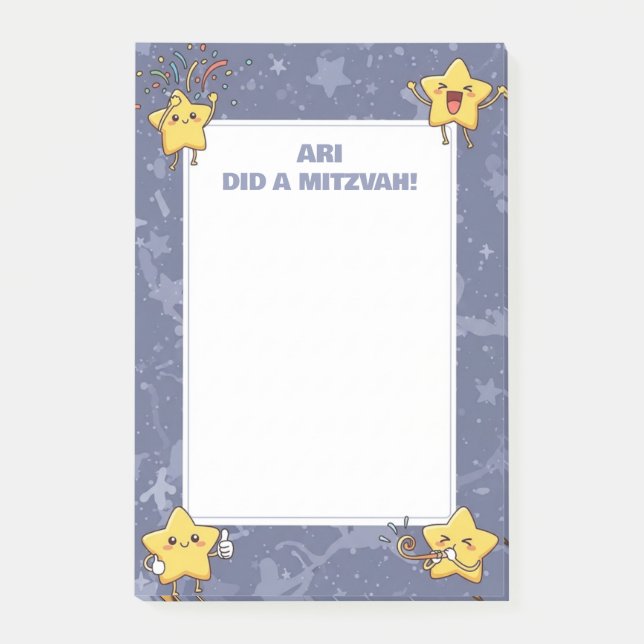 Personalized Mitzvah Notes Purple Cheering Stars (Front)