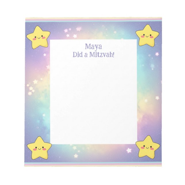 Personalized Mitzvah Notes Rainbow Stars Notepad (Front)