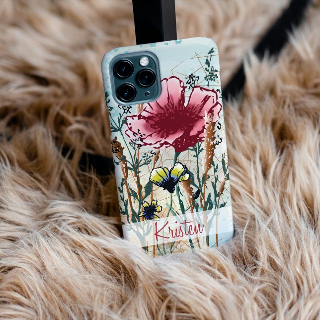 Personalized Mixed Media Wildflower Phone Case (Personalize Your Tech! Add a custom name to this artistic Wildflower phone case.)