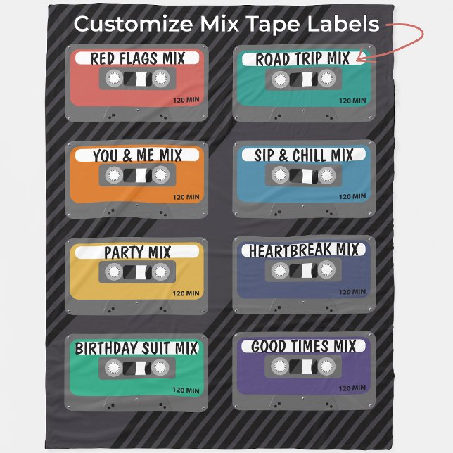 Personalized Mixtape  Fleece Blanket (Personalize all 8 Cassette Tape Labels for Your Own Personal Mix Tapes.)
