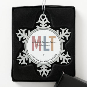 Personalized MLT Medical Laboratory Technician Snowflake Pewter Christmas Ornament